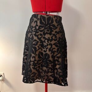 Vintage skirt with black embroidery over nude fabric